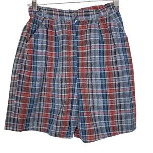 1950s Illegible Label Plaid, Cotton Blend‎ Shorts
